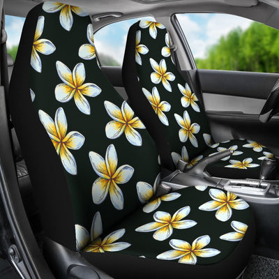 White Plumeria Pattern Print Design PM022 Universal Fit Car Seat Covers-JorJune