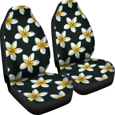 White Plumeria Pattern Print Design PM022 Universal Fit Car Seat Covers-JorJune