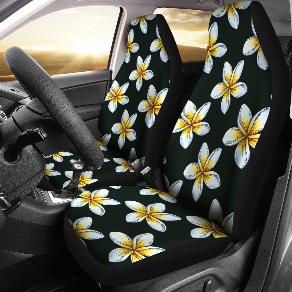 White Plumeria Pattern Print Design PM022 Universal Fit Car Seat Covers-JorJune