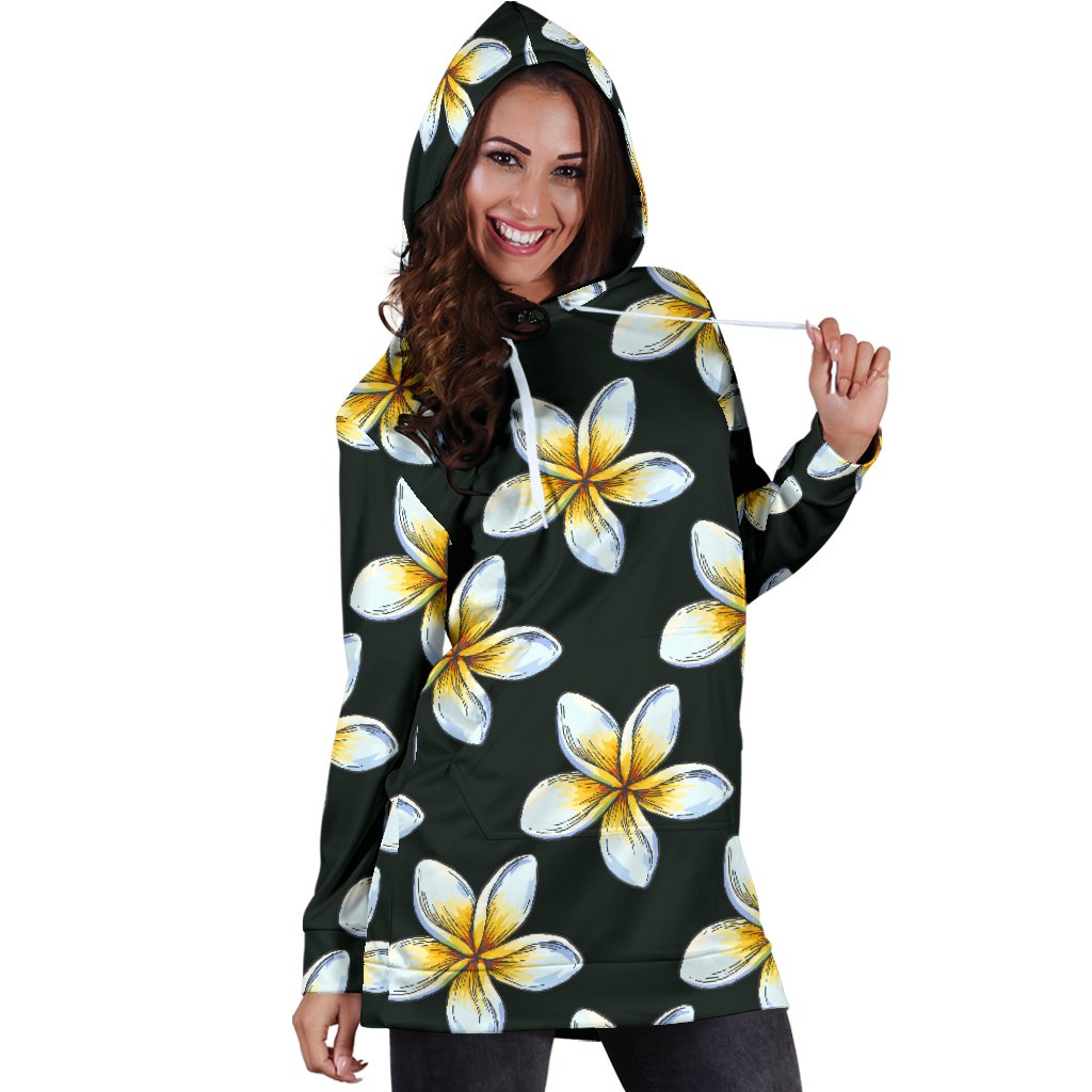 White Plumeria Pattern Print Design PM022 Women Hoodie Dress
