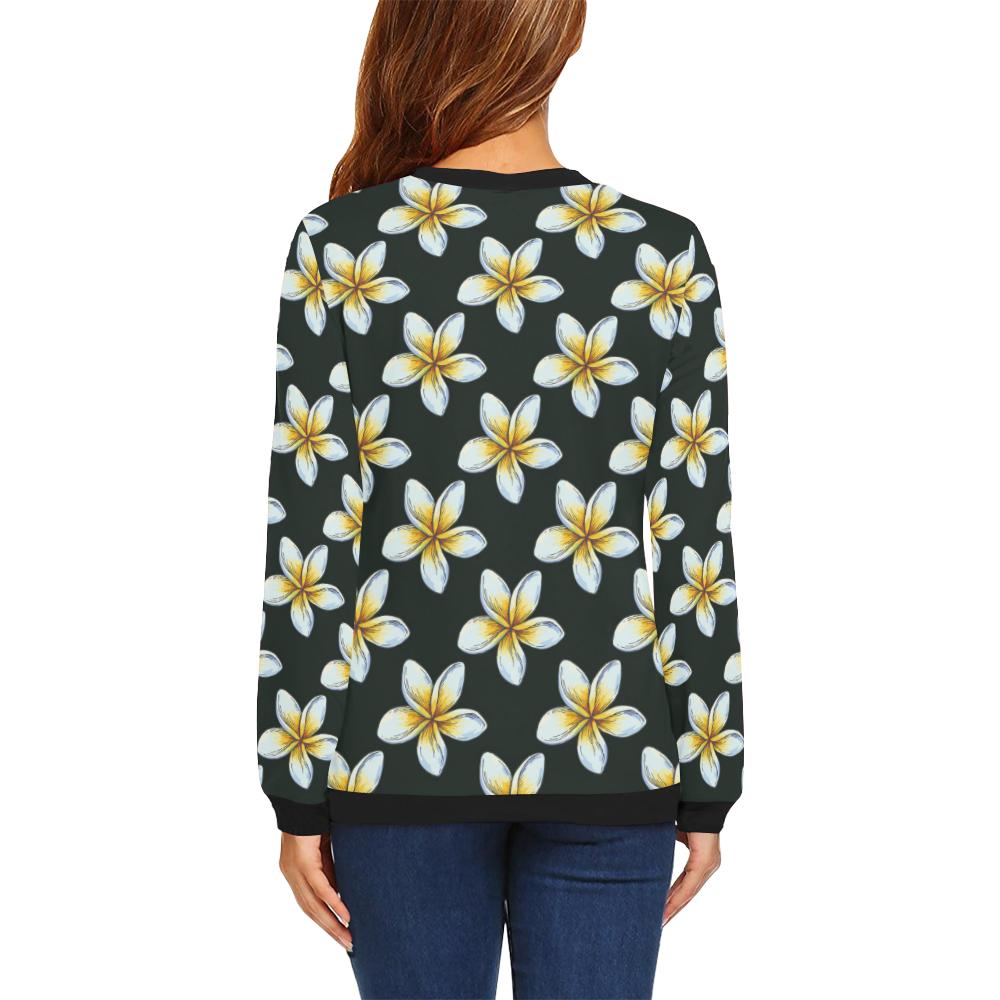 White Plumeria Pattern Print Design PM022 Women Long Sleeve Sweatshirt-JorJune