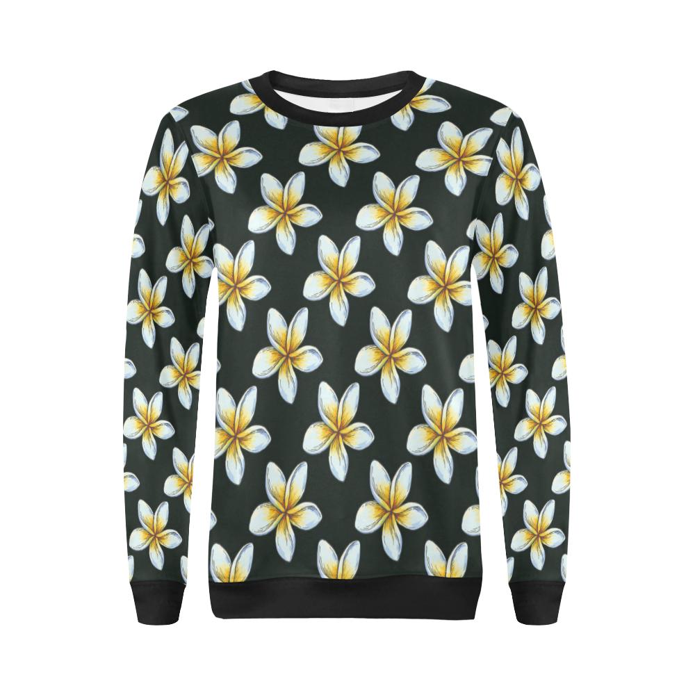 White Plumeria Pattern Print Design PM022 Women Long Sleeve Sweatshirt-JorJune