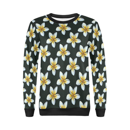 White Plumeria Pattern Print Design PM022 Women Long Sleeve Sweatshirt-JorJune