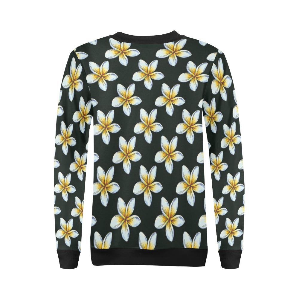White Plumeria Pattern Print Design PM022 Women Long Sleeve Sweatshirt-JorJune