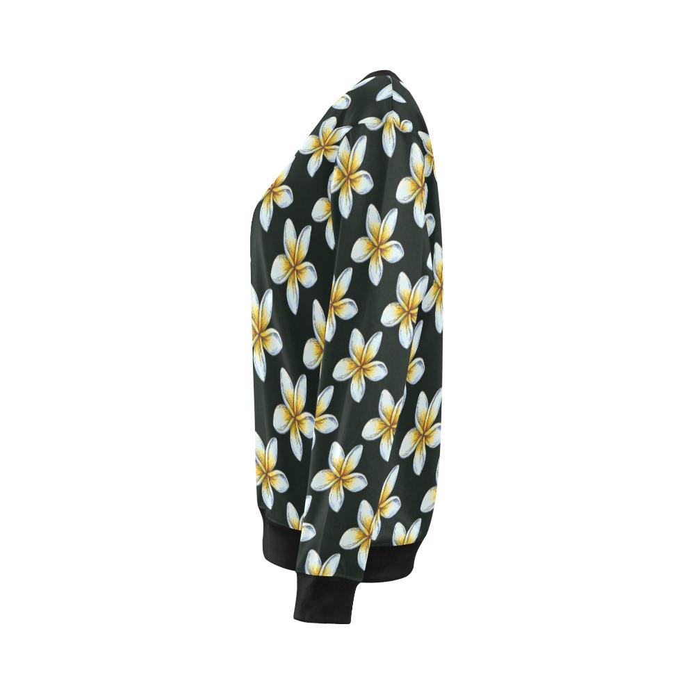 White Plumeria Pattern Print Design PM022 Women Long Sleeve Sweatshirt-JorJune