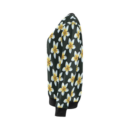 White Plumeria Pattern Print Design PM022 Women Long Sleeve Sweatshirt-JorJune