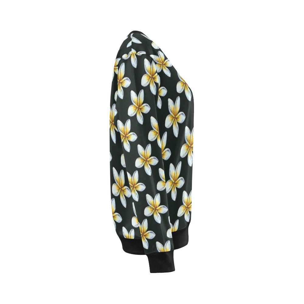 White Plumeria Pattern Print Design PM022 Women Long Sleeve Sweatshirt-JorJune