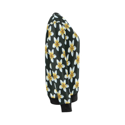 White Plumeria Pattern Print Design PM022 Women Long Sleeve Sweatshirt-JorJune