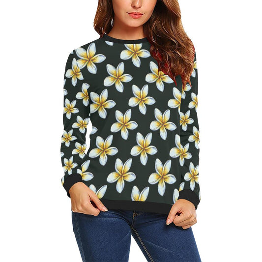 White Plumeria Pattern Print Design PM022 Women Long Sleeve Sweatshirt-JorJune