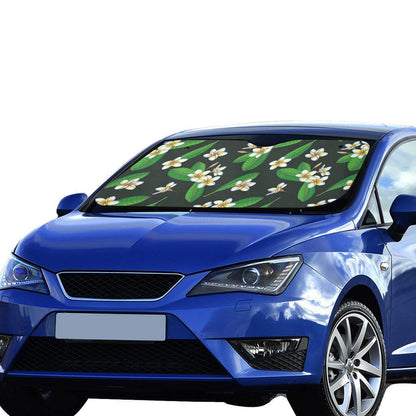 White Plumeria Pattern Print Design PM023 Car Sun Shade-JorJune