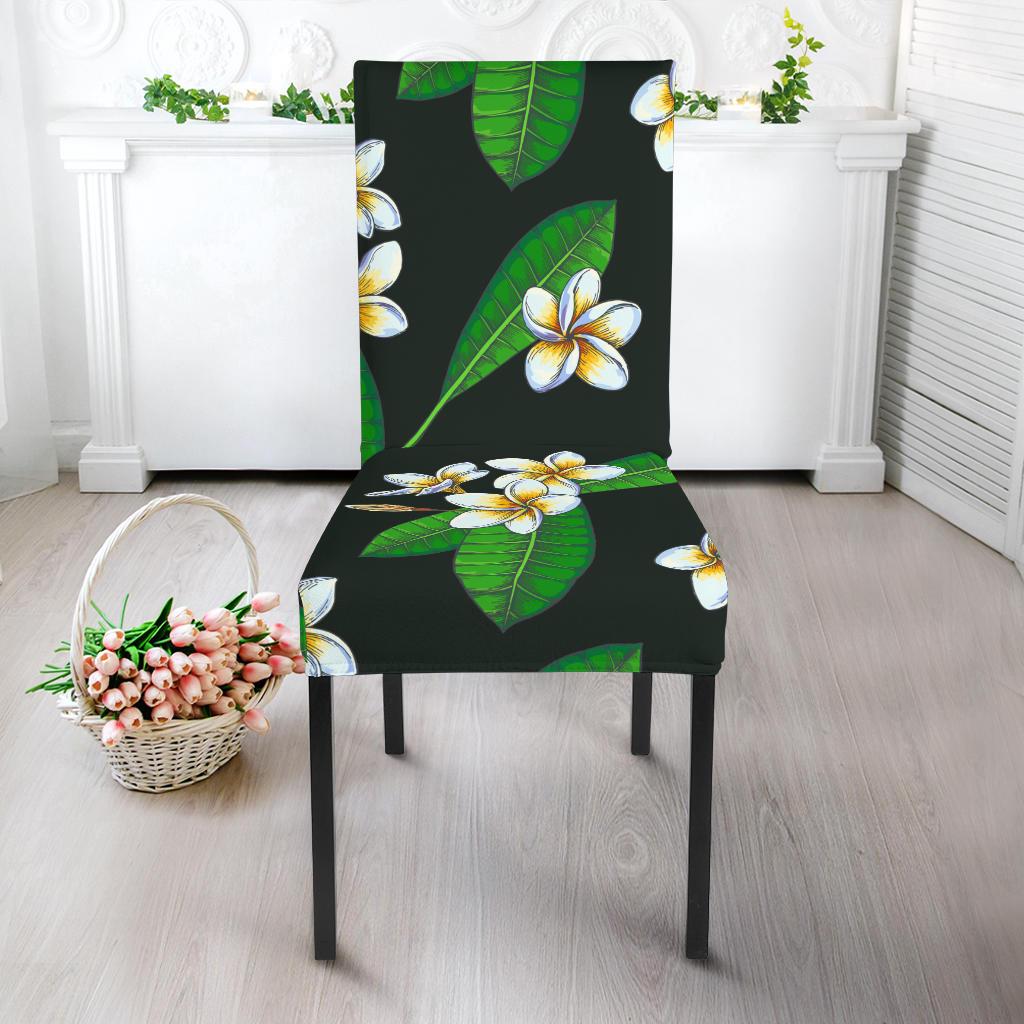 White Plumeria Pattern Print Design PM023 Dining Chair Slipcover-JORJUNE.COM