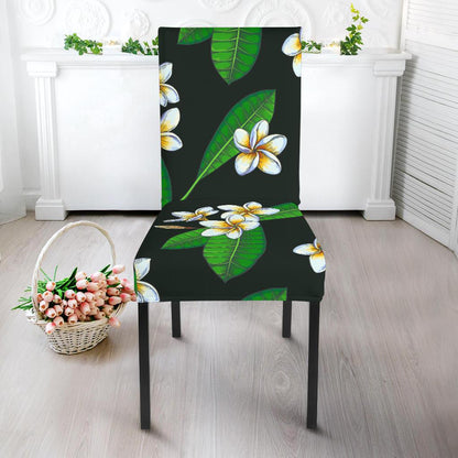 White Plumeria Pattern Print Design PM023 Dining Chair Slipcover-JORJUNE.COM