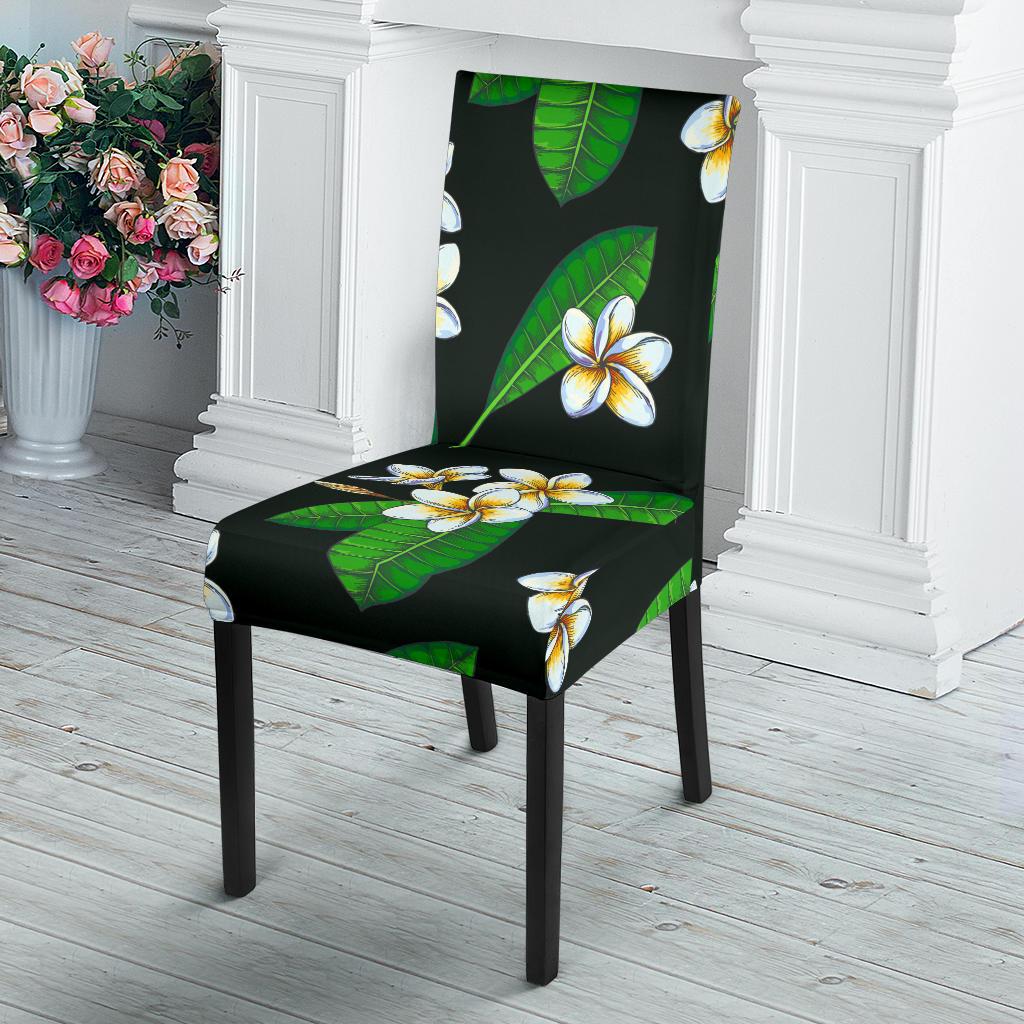 White Plumeria Pattern Print Design PM023 Dining Chair Slipcover-JORJUNE.COM