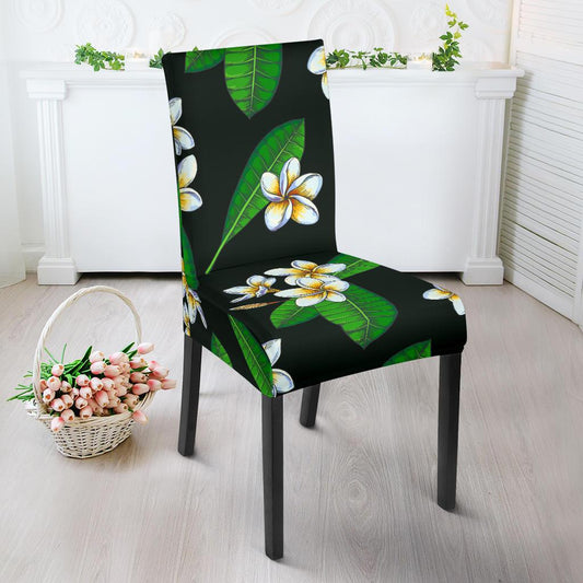 White Plumeria Pattern Print Design PM023 Dining Chair Slipcover-JORJUNE.COM