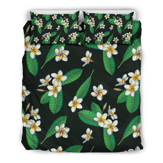 White Plumeria Pattern Print Design PM023 Duvet Cover Bedding Set-JORJUNE.COM