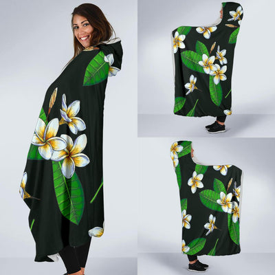 White Plumeria Pattern Print Design PM023 Hooded Blanket-JORJUNE.COM