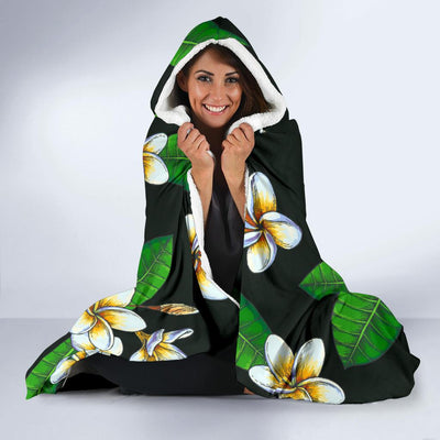 White Plumeria Pattern Print Design PM023 Hooded Blanket-JORJUNE.COM