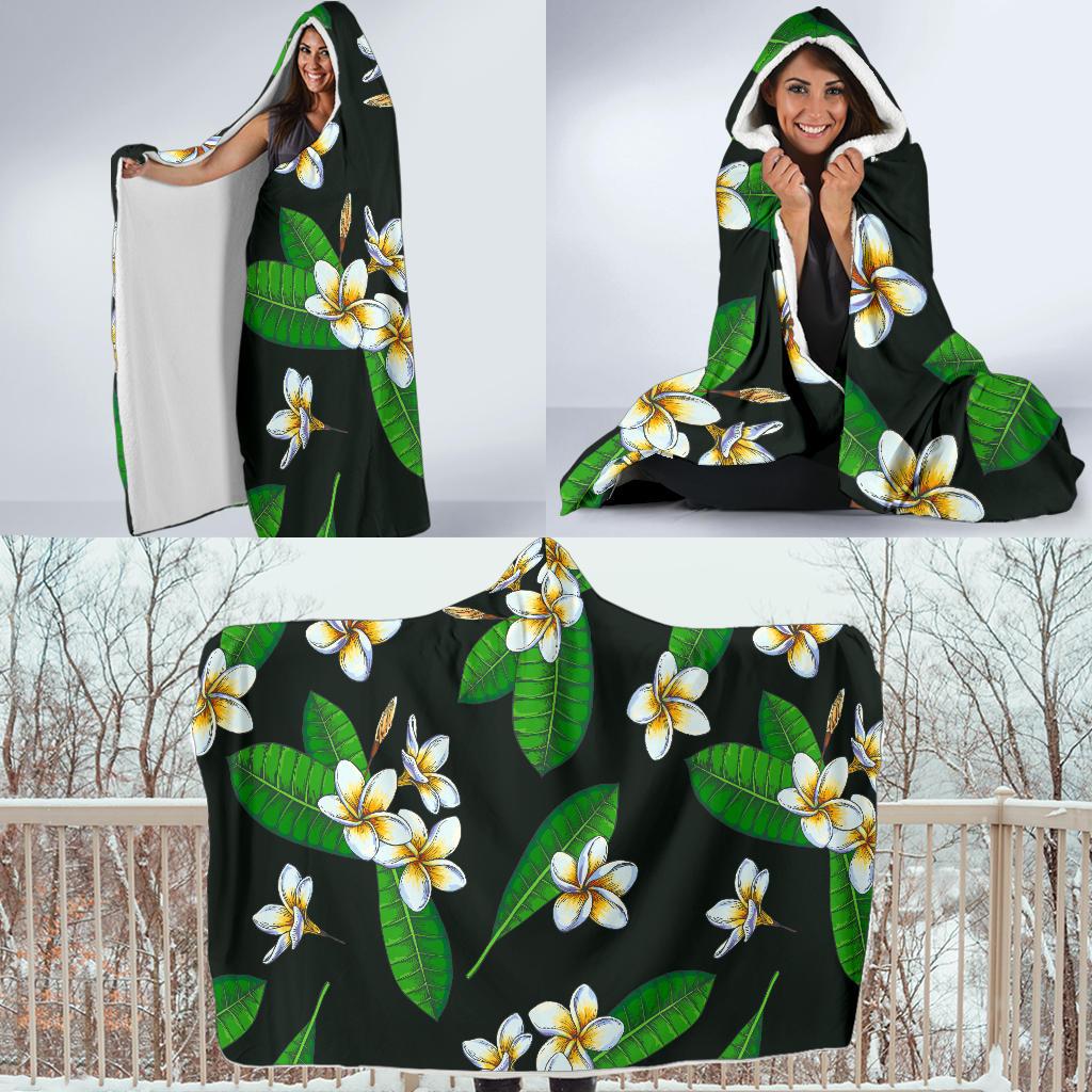 White Plumeria Pattern Print Design PM023 Hooded Blanket-JORJUNE.COM