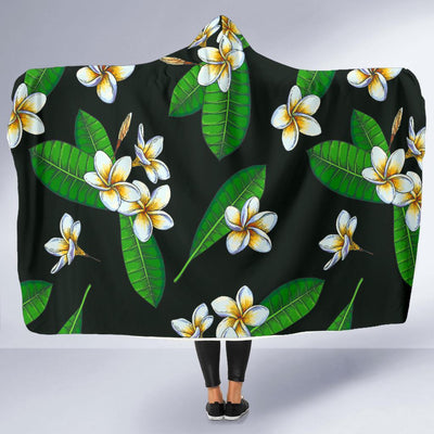 White Plumeria Pattern Print Design PM023 Hooded Blanket-JORJUNE.COM