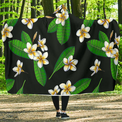 White Plumeria Pattern Print Design PM023 Hooded Blanket-JORJUNE.COM