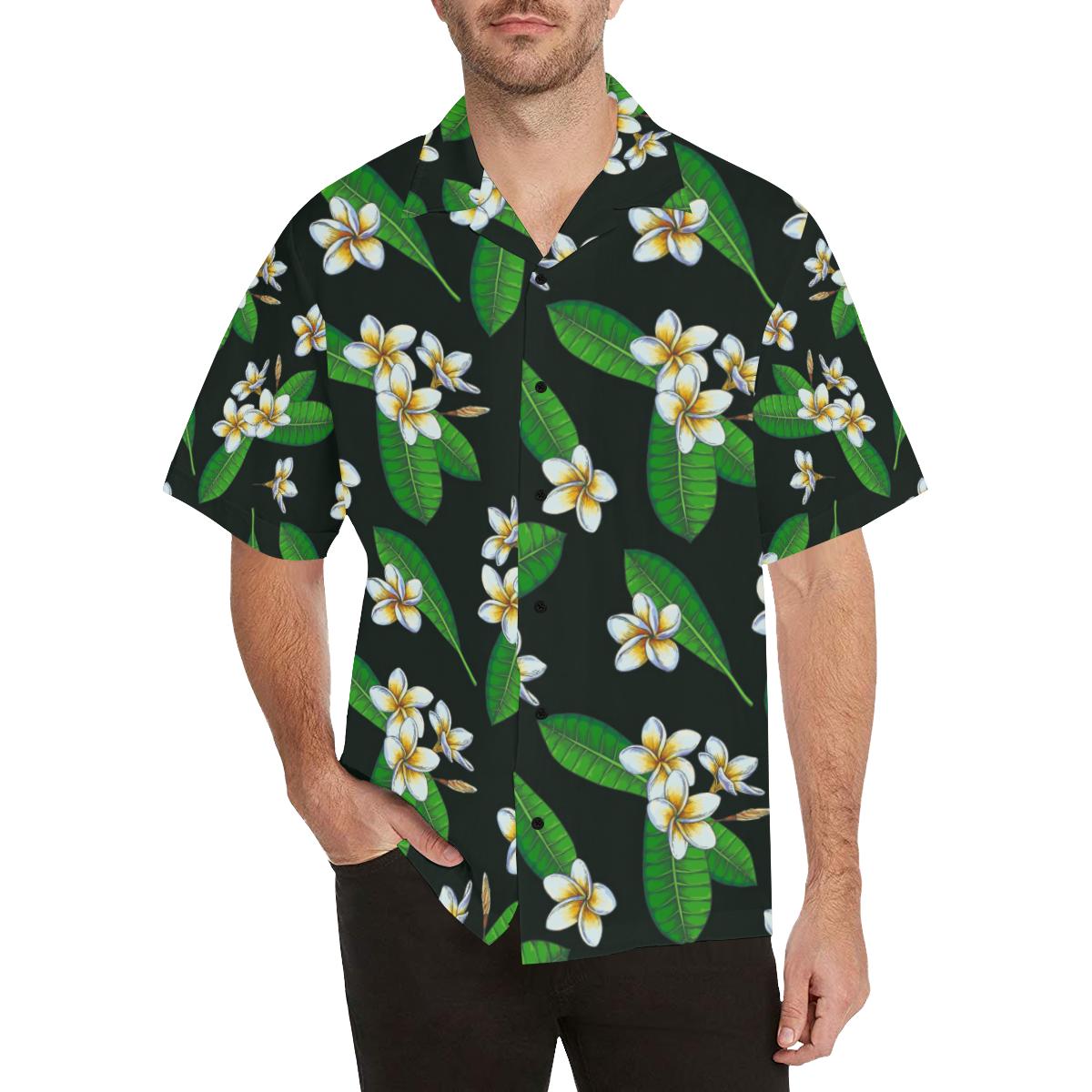 White Plumeria Pattern Print Design PM023 Men Hawaiian Shirt-JorJune