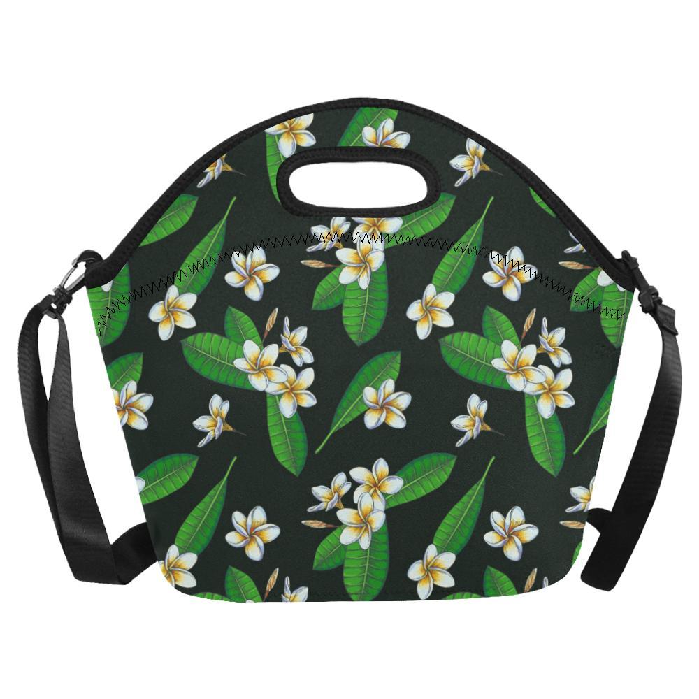 White Plumeria Pattern Print Design PM023 Neoprene Lunch Bag-JorJune
