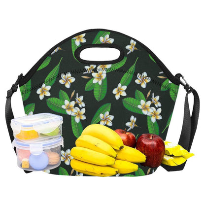 White Plumeria Pattern Print Design PM023 Neoprene Lunch Bag-JorJune