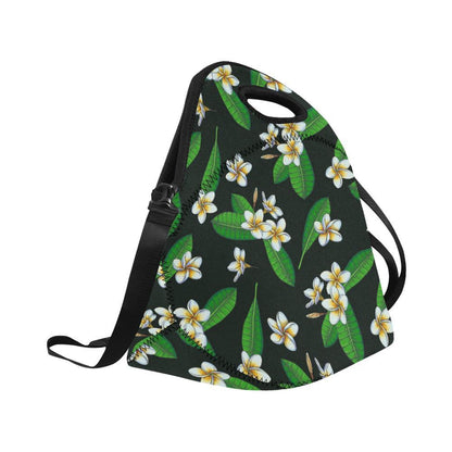 White Plumeria Pattern Print Design PM023 Neoprene Lunch Bag-JorJune