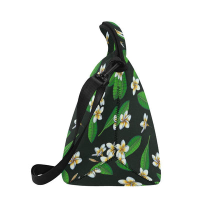 White Plumeria Pattern Print Design PM023 Neoprene Lunch Bag-JorJune