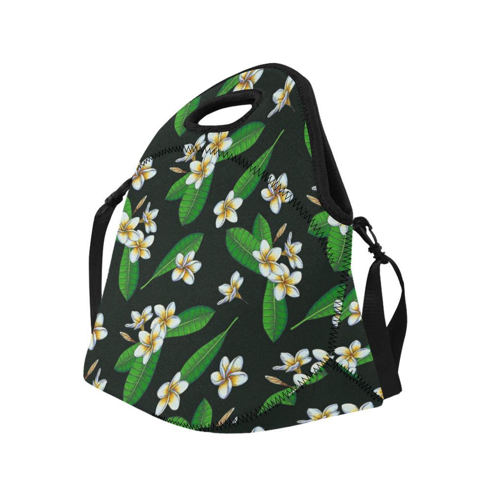 White Plumeria Pattern Print Design PM023 Neoprene Lunch Bag-JorJune