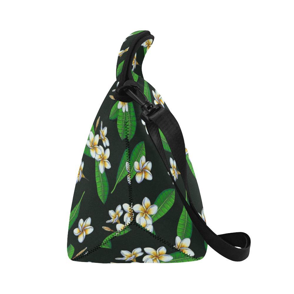 White Plumeria Pattern Print Design PM023 Neoprene Lunch Bag-JorJune