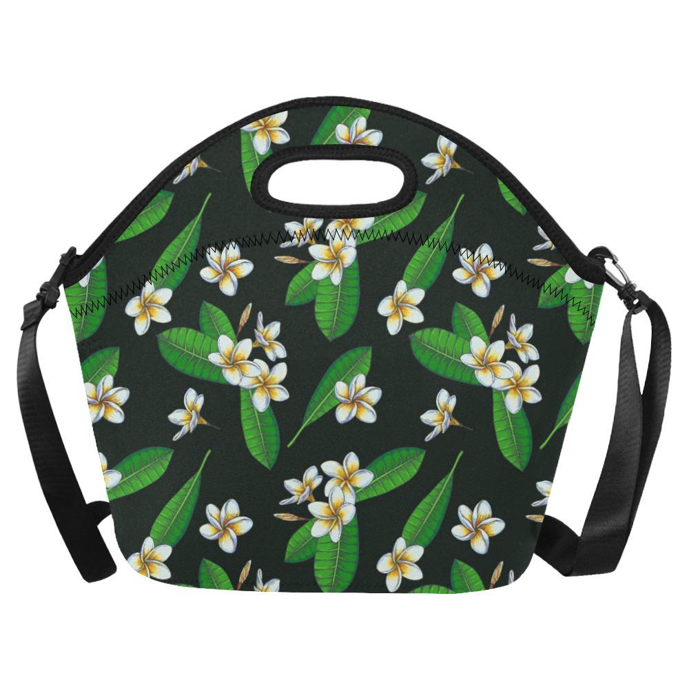 White Plumeria Pattern Print Design PM023 Neoprene Lunch Bag-JorJune