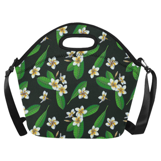 White Plumeria Pattern Print Design PM023 Neoprene Lunch Bag-JorJune