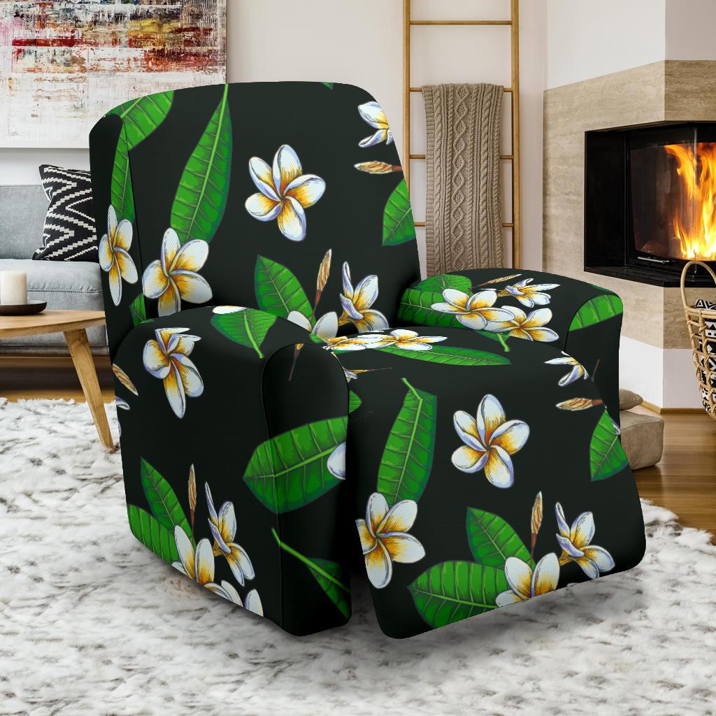 White Plumeria Pattern Print Design PM023 Recliner Slipcover-JORJUNE.COM