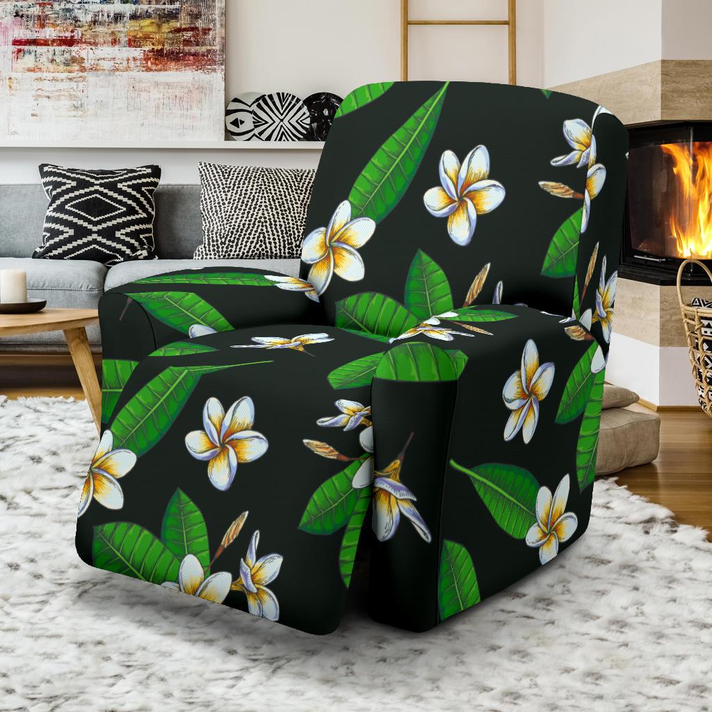 White Plumeria Pattern Print Design PM023 Recliner Slipcover-JORJUNE.COM