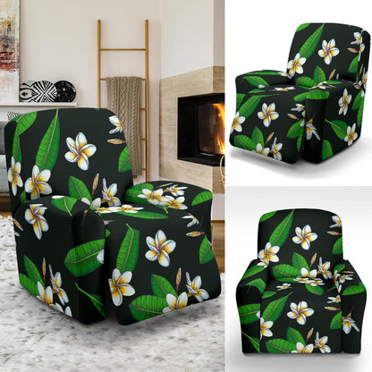 White Plumeria Pattern Print Design PM023 Recliner Slipcover-JORJUNE.COM