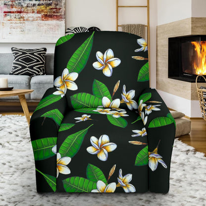 White Plumeria Pattern Print Design PM023 Recliner Slipcover-JORJUNE.COM