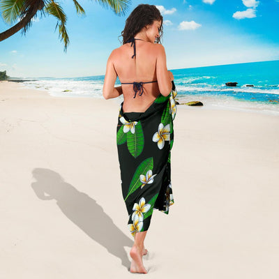 White Plumeria Pattern Print Design PM023 Sarong Pareo Wrap-JORJUNE.COM