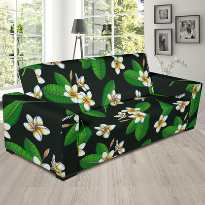 White Plumeria Pattern Print Design PM023 Sofa Slipcover-JORJUNE.COM