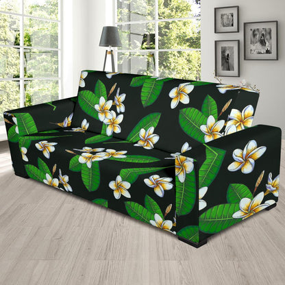 White Plumeria Pattern Print Design PM023 Sofa Slipcover-JORJUNE.COM