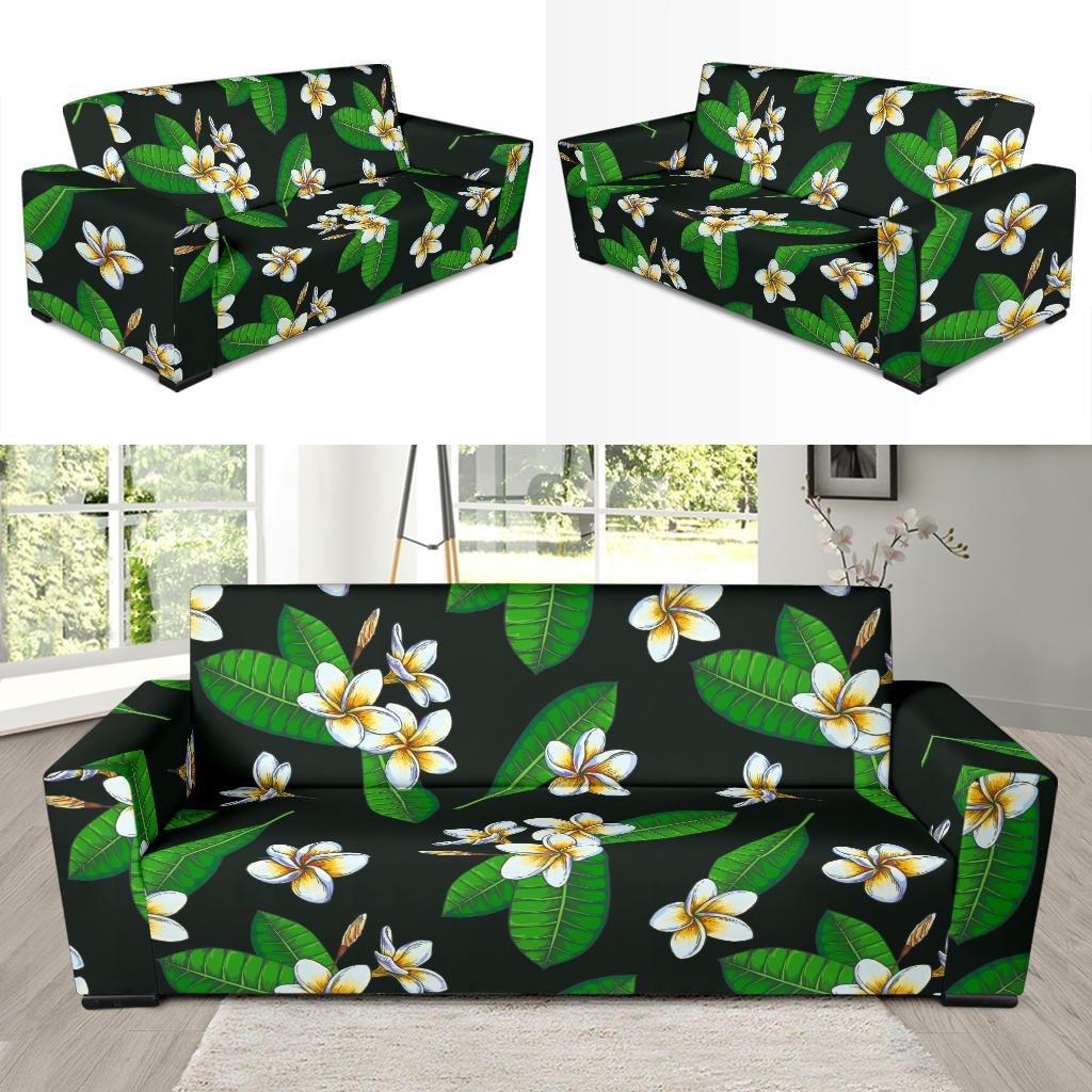 White Plumeria Pattern Print Design PM023 Sofa Slipcover-JORJUNE.COM