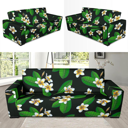 White Plumeria Pattern Print Design PM023 Sofa Slipcover-JORJUNE.COM