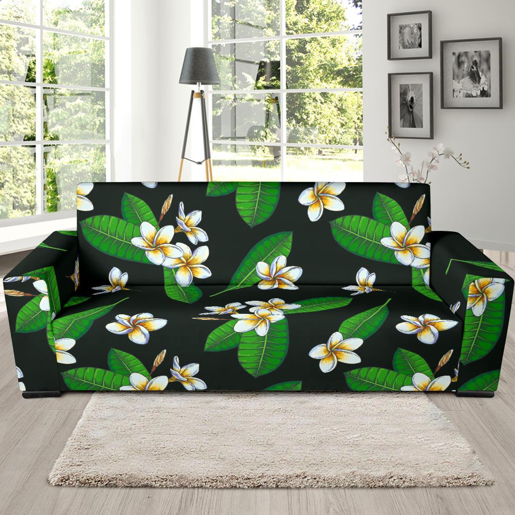 White Plumeria Pattern Print Design PM023 Sofa Slipcover-JORJUNE.COM