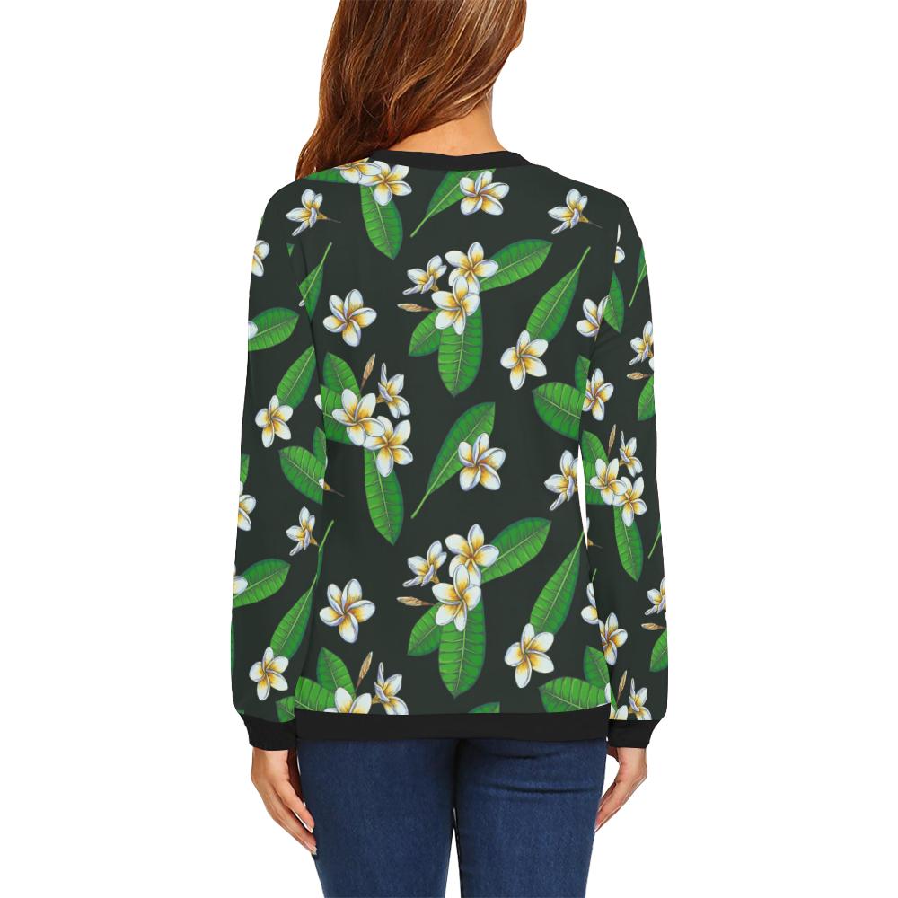 White Plumeria Pattern Print Design PM023 Women Long Sleeve Sweatshirt-JorJune