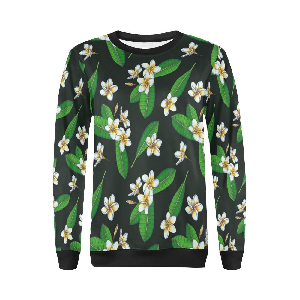 White Plumeria Pattern Print Design PM023 Women Long Sleeve Sweatshirt-JorJune