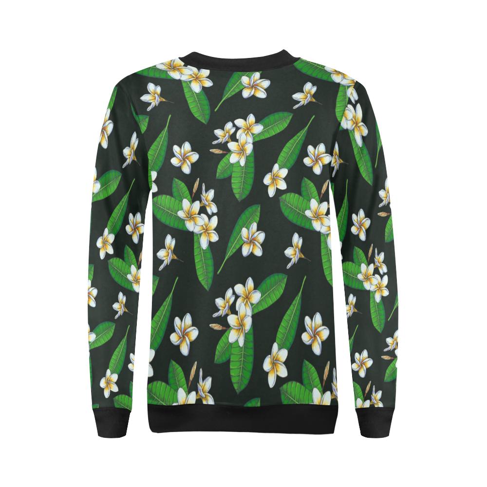 White Plumeria Pattern Print Design PM023 Women Long Sleeve Sweatshirt-JorJune