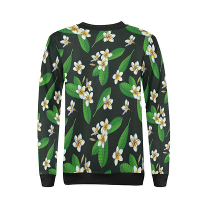 White Plumeria Pattern Print Design PM023 Women Long Sleeve Sweatshirt-JorJune