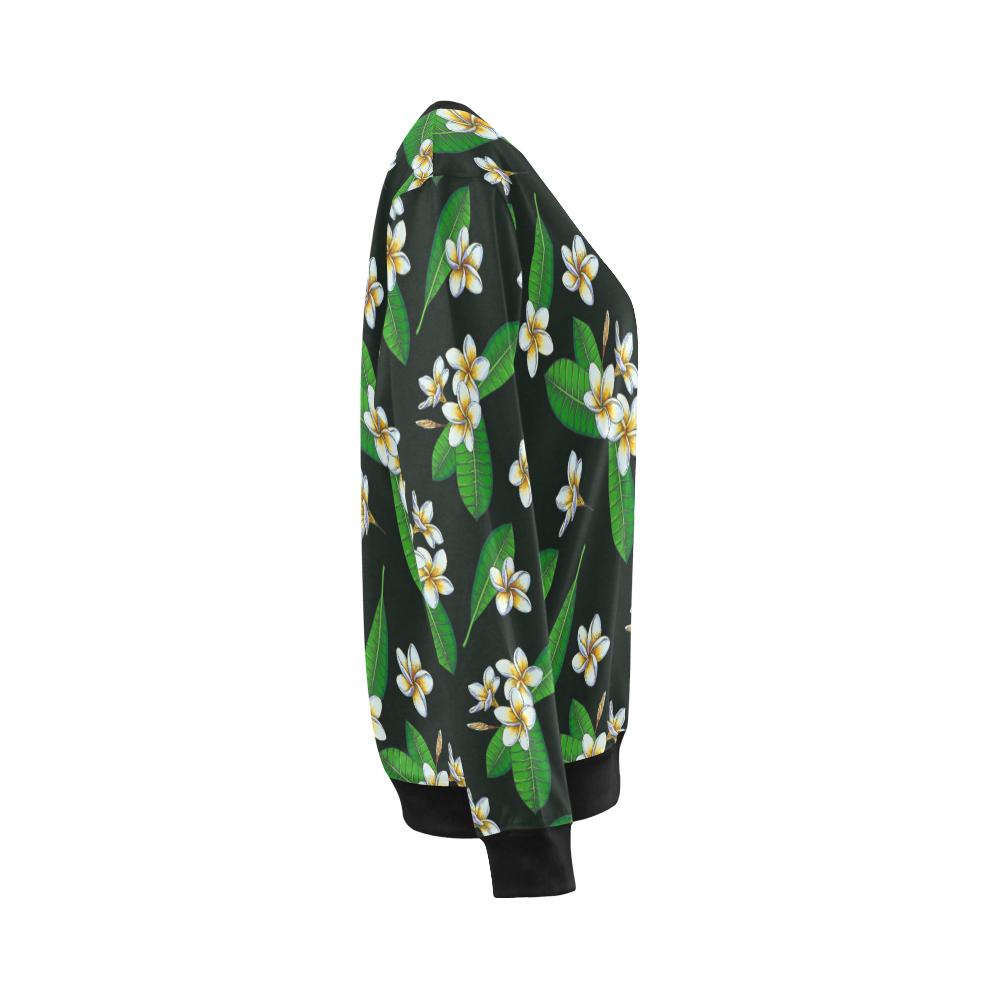 White Plumeria Pattern Print Design PM023 Women Long Sleeve Sweatshirt-JorJune