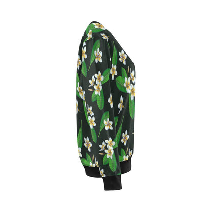 White Plumeria Pattern Print Design PM023 Women Long Sleeve Sweatshirt-JorJune