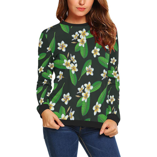 White Plumeria Pattern Print Design PM023 Women Long Sleeve Sweatshirt-JorJune